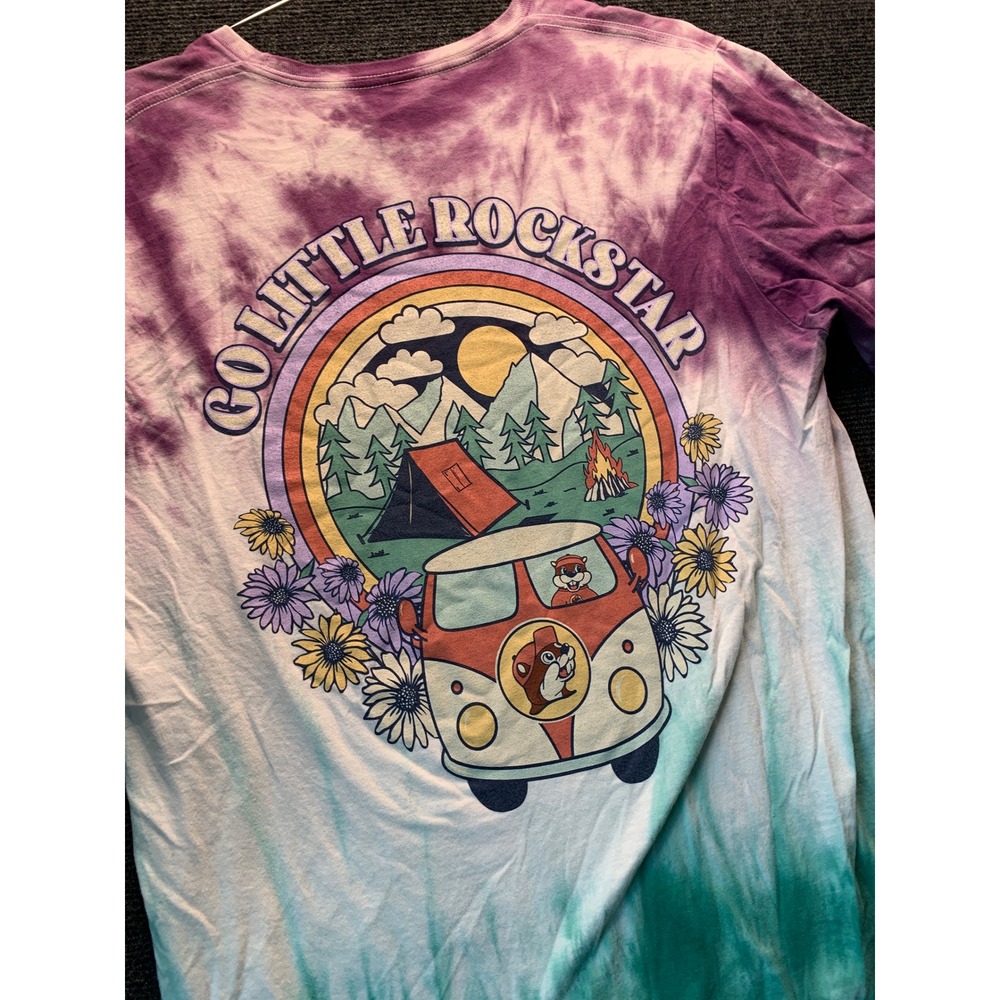 Buc-ees Graphic Tee Womens Large Purple Teal Tie Dye Go Little Rockstar Retro
